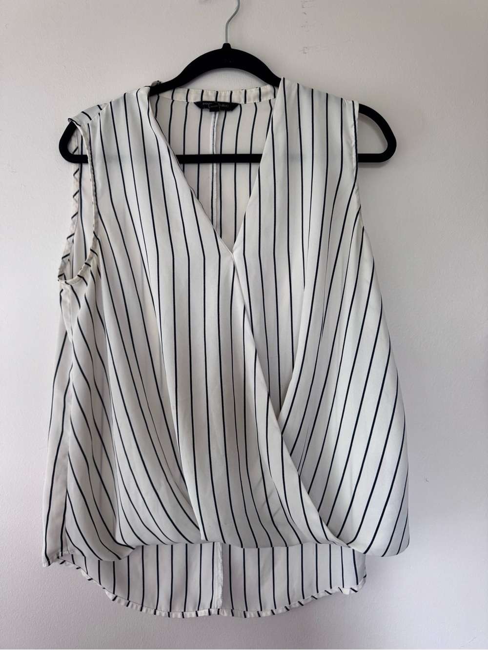 Banana Republic White Sleeveless Vertical-Stripe Wrap-Front Camisole